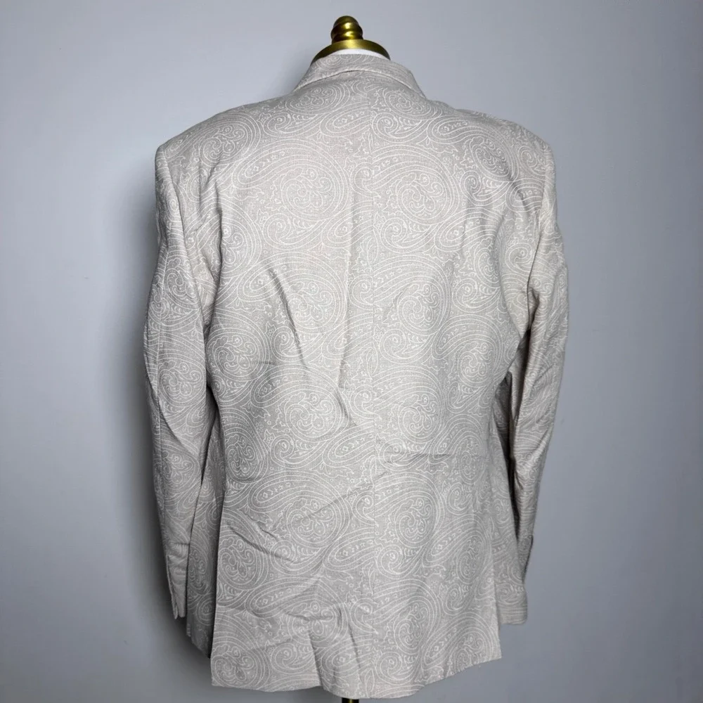 Van Heusen Studio‎ Blazer Mens 44R Beige Paisley Linen Blend Sport Coat 2-Button